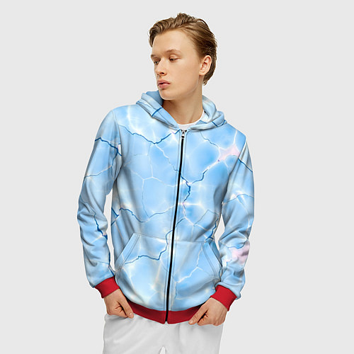 Мужская толстовка на молнии Прозрачная голубая вода / 3D-Красный – фото 3