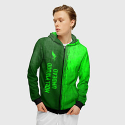 Толстовка 3D на молнии мужская Hollywood Undead - green gradient по-вертикали, цвет: 3D-черный — фото 2