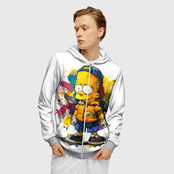 Толстовка 3D на молнии мужская Рисунок красками Барт Симпсон, цвет: 3D-меланж — фото 2