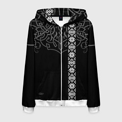 Толстовка 3D на молнии мужская Славянские символы традиции народа, цвет: 3D-белый