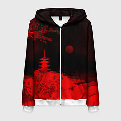 Толстовка 3D на молнии мужская Башня в красной сепии, цвет: 3D-белый