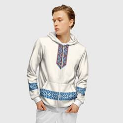 Толстовка 3D на молнии мужская Обережник - вышиванка, цвет: 3D-белый — фото 2