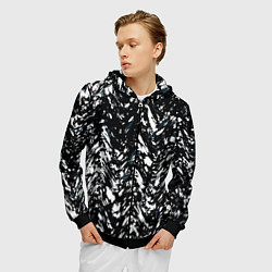 Толстовка 3D на молнии мужская Искажённый пёстрый чёрно-белый, цвет: 3D-черный — фото 2