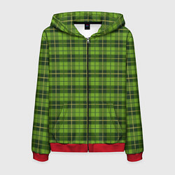 Толстовка 3D на молнии мужская Зеленый тартан, цвет: 3D-красный