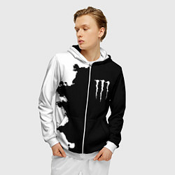 Толстовка 3D на молнии мужская Monster energy краски белые, цвет: 3D-белый — фото 2