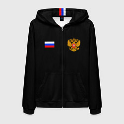 Толстовка 3D на молнии мужская Russia sports team, цвет: 3D-черный