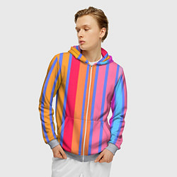 Толстовка 3D на молнии мужская Теплые цветные полосы, цвет: 3D-меланж — фото 2