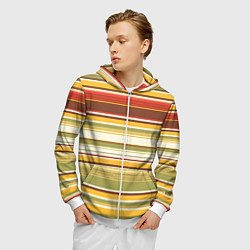 Толстовка 3D на молнии мужская Горизонтальные полосы, цвет: 3D-белый — фото 2