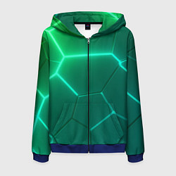 Толстовка 3D на молнии мужская Зеленые неоновые плитки, цвет: 3D-синий