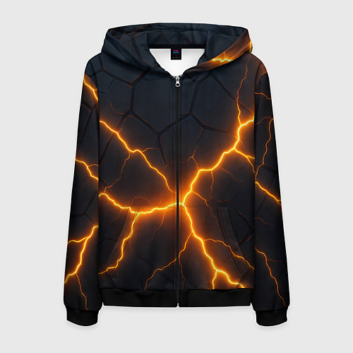 Мужская толстовка на молнии Молнии и черные плиты / 3D-Черный – фото 1