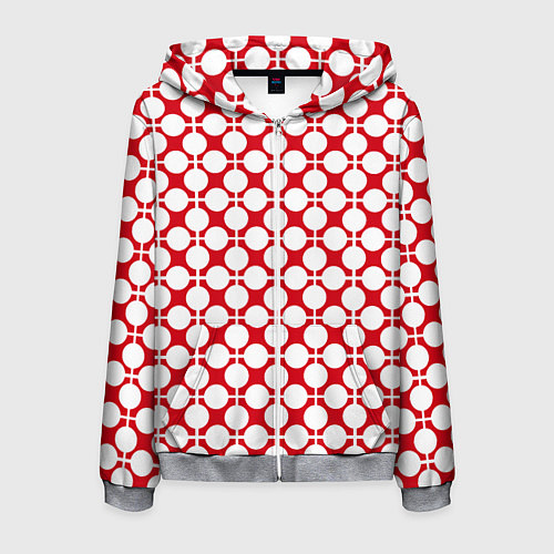 Мужская толстовка на молнии Красно белый узор в клетку и горох / 3D-Меланж – фото 1