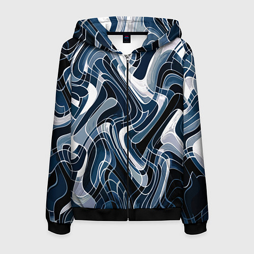 Мужская толстовка на молнии Тёмно-синий искажённая абстракция / 3D-Черный – фото 1