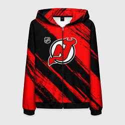 Мужская толстовка на молнии Нью Джерси Девилз - красные потертости