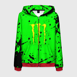 Толстовка 3D на молнии мужская Monster energy кислотные брызги, цвет: 3D-красный