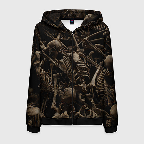 Мужская толстовка на молнии Человеческие кости / 3D-Черный – фото 1