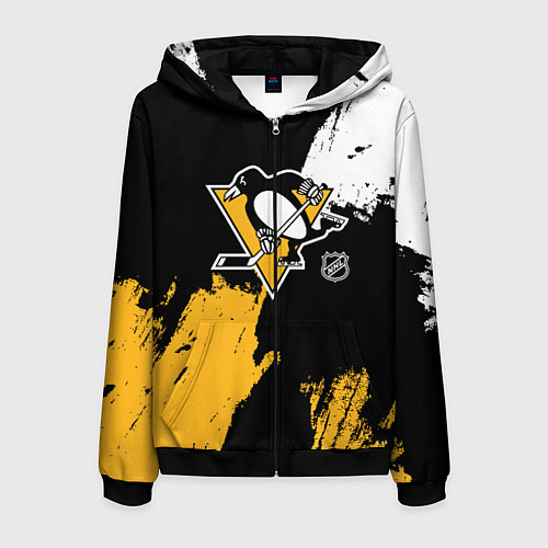 Мужская толстовка на молнии Питтсбург Пингвинз - брызги / 3D-Черный – фото 1