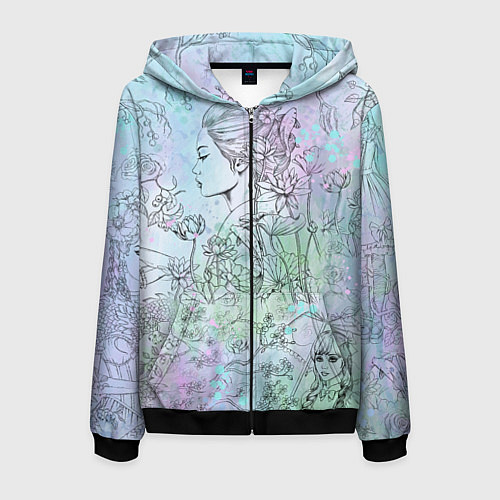 Мужская толстовка на молнии Скетч японские дорамы / 3D-Черный – фото 1