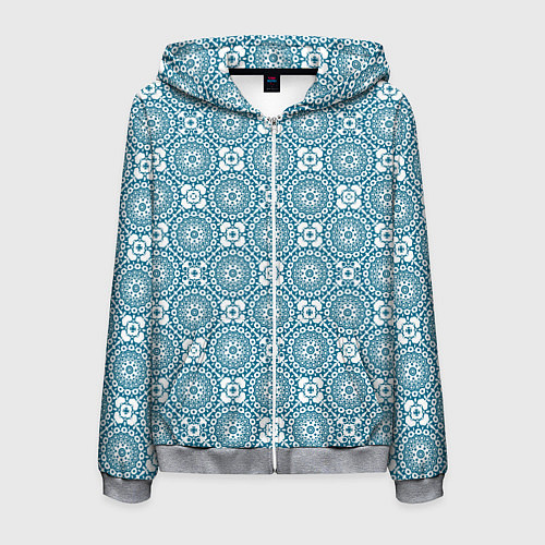 Мужская толстовка на молнии Бело - голубой ажурный кружевной узор ретро / 3D-Меланж – фото 1