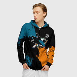 Толстовка 3D на молнии мужская Сан Хосе Шаркс - два цвета, цвет: 3D-черный — фото 2