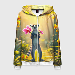 Мужская толстовка на молнии Лемур несёт орхидеи для любимой