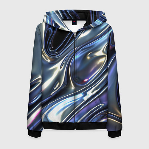 Мужская толстовка на молнии Серебро жидкий металл / 3D-Черный – фото 1