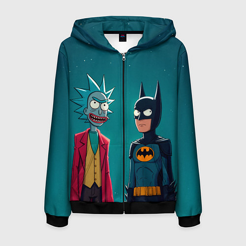 Мужская толстовка на молнии Рик в образе Джокера и Бэтмен / 3D-Черный – фото 1