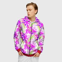 Толстовка 3D на молнии мужская Palm tree pink, цвет: 3D-красный — фото 2