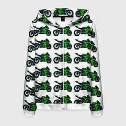 Толстовка 3D на молнии мужская Motorbike green, цвет: 3D-белый