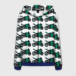 Толстовка 3D на молнии мужская Motorcycle turquoise, цвет: 3D-синий