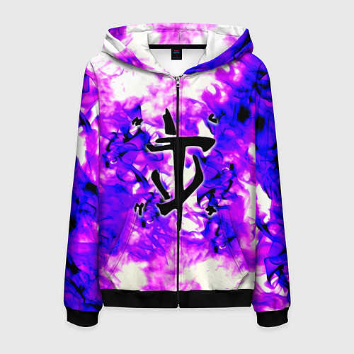 Мужская толстовка на молнии Doom неоновый огонь лого / 3D-Черный – фото 1