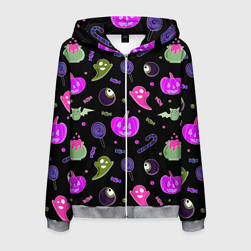 Мужская толстовка на молнии Halloween pink black pumpkin / 3D-Меланж – фото 1