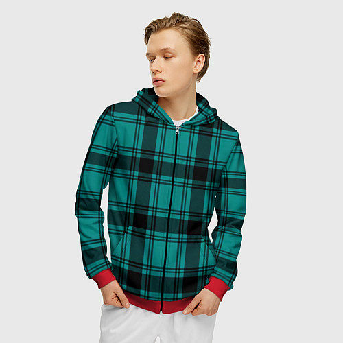 Мужская толстовка на молнии Checkered dark blue / 3D-Красный – фото 3