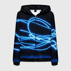 Мужская толстовка на молнии Неоновые голубые волны на черном фоне