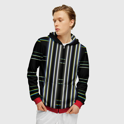 Мужская толстовка на молнии Neon yellow blue white / 3D-Красный – фото 3