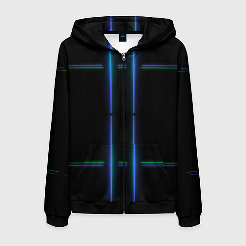 Мужская толстовка на молнии Color black green blue lines / 3D-Черный – фото 1
