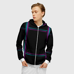 Толстовка 3D на молнии мужская Neon pink light blue, цвет: 3D-белый — фото 2