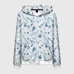 Мужская толстовка на молнии Мемфис синий с серым клетчатый геометрический узор