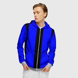 Толстовка 3D на молнии мужская Color blue black stripes, цвет: 3D-меланж — фото 2