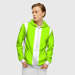 Толстовка 3D на молнии мужская Color light green white stripes, цвет: 3D-белый — фото 2