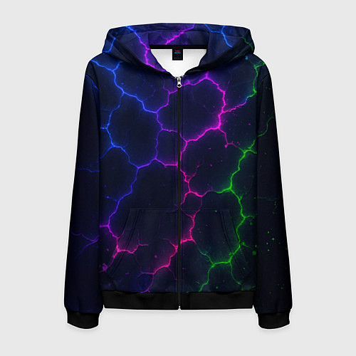 Мужская толстовка на молнии Неоновый разлом / 3D-Черный – фото 1