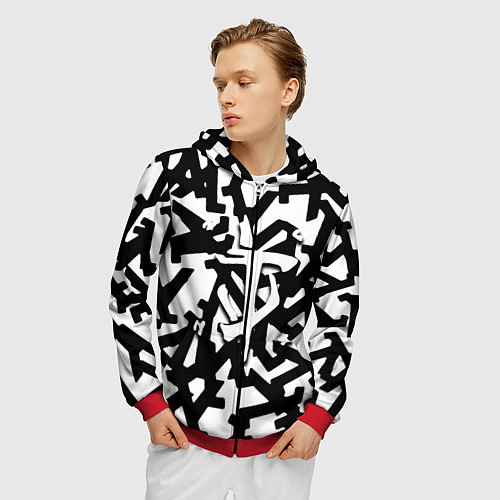 Мужская толстовка на молнии Doom x half life pattern / 3D-Красный – фото 3