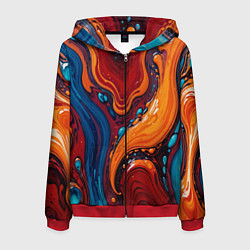 Толстовка 3D на молнии мужская Пламя и синева, цвет: 3D-красный