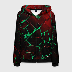Толстовка 3D на молнии мужская Битые плиты тёмно-красный с зелёным, цвет: 3D-черный