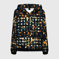 Мужская толстовка на молнии Тёмный синий с оранжевым кубики абстракция