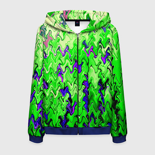 Мужская толстовка на молнии Ярко-зелёный стекающая абстаркция / 3D-Синий – фото 1