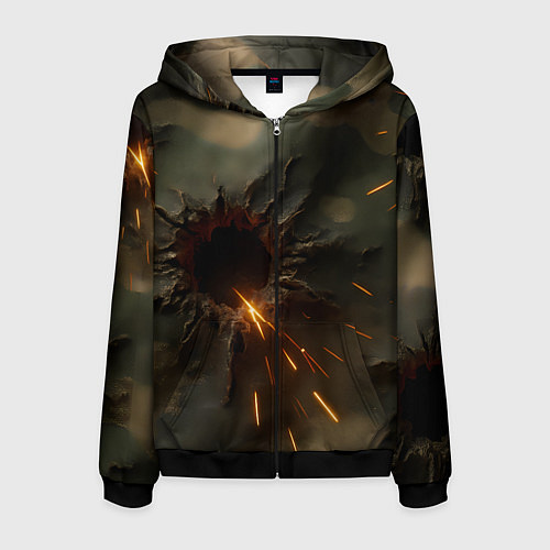 Мужская толстовка на молнии Следы от пуль на камуфляже / 3D-Черный – фото 1