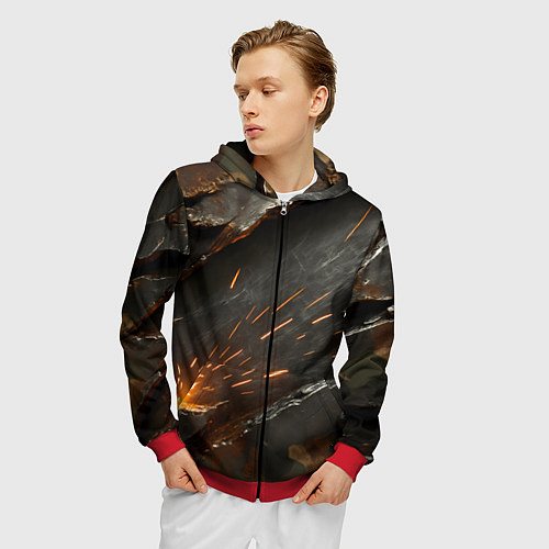 Мужская толстовка на молнии Искры метала под камуфляжем / 3D-Красный – фото 3