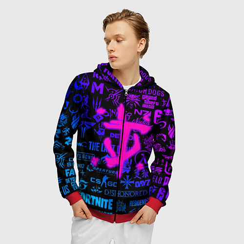 Мужская толстовка на молнии Doom логотипы игр неон / 3D-Красный – фото 3