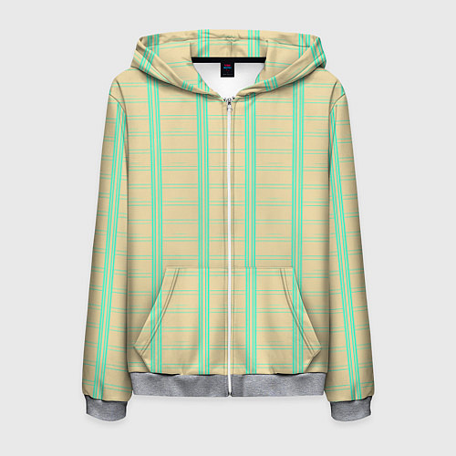 Мужская толстовка на молнии Color beige cage blue stripes / 3D-Меланж – фото 1