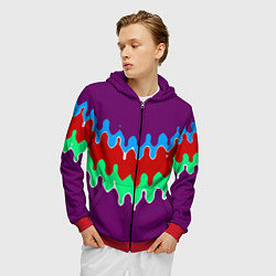 Толстовка 3D на молнии мужская Фиолетовый с искажёнными абстрактными полосами, цвет: 3D-красный — фото 2